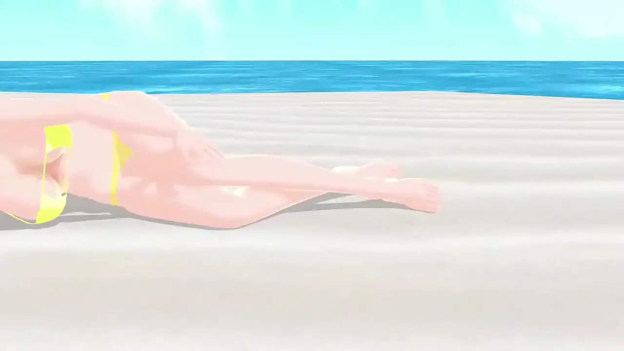 【Emma】 Garota loira de anime experimentou micro biquínis na praia.