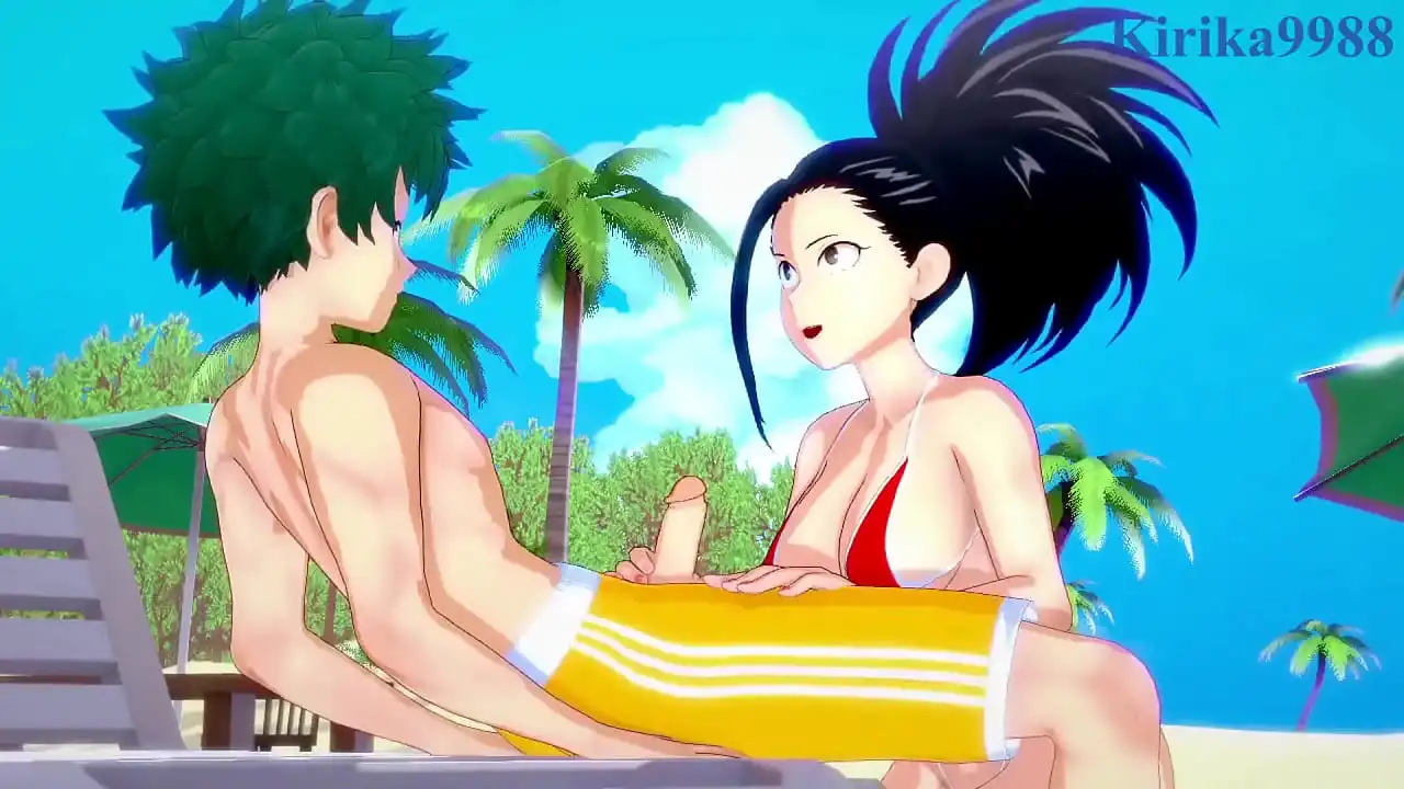 Momo Yaoyorozu e Kyoka Jiro e Izuku Midoriya sexo intenso - My Hero Academia Hentai.