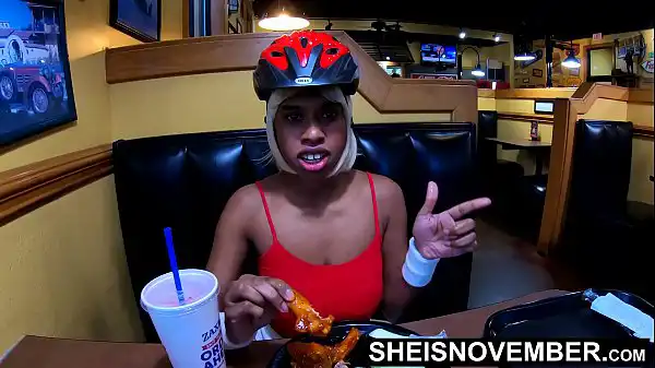 Msnovember Eating Real Food And Talking To Her Best Male Friend About World Of Warcraft In Public Diner , Flashing Her Big Natural Boobs With Puffy Nipples And Large Areolas , Squeezing Her Breasts Hard And Some Up Skirt Angles Reality Movie Porn